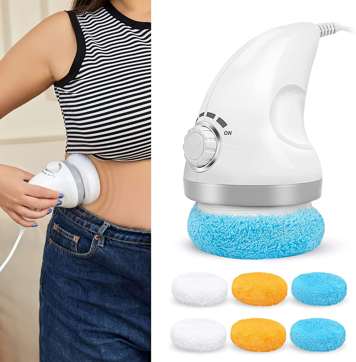 Cellulite Massager Body Sculpting Machine Electric Handheld Body Massager for Belly Waist Butt Arms Legs, Including 6 Skin Friendly Cloth Pads